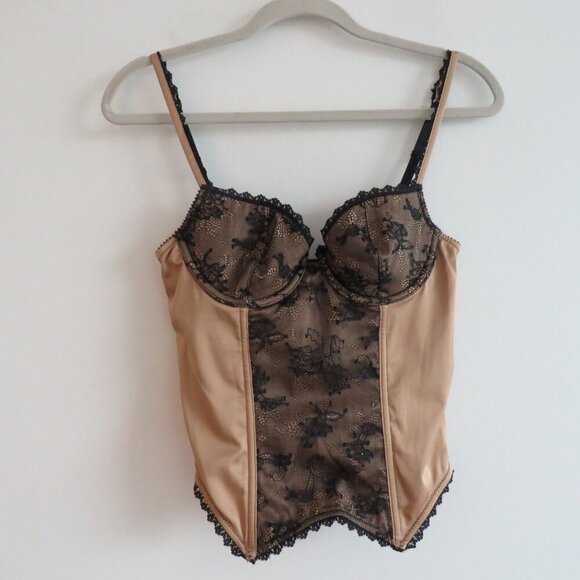 VICTORIA'S SECRET VERY SEXY Gold Black Lace Bustier Bra Goth Fairy - Size 34B - Picture 2 of 15